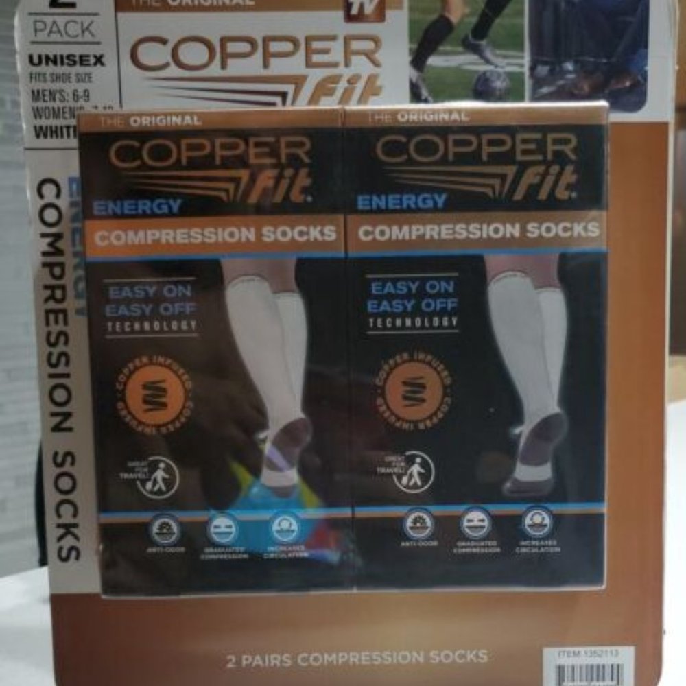 Copper Fit Men's Compression Socks - White, US men  6-9 / 7-10 women, Pack of 2